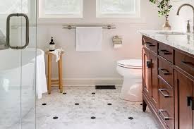 Bathroom interior with finished floor tile
